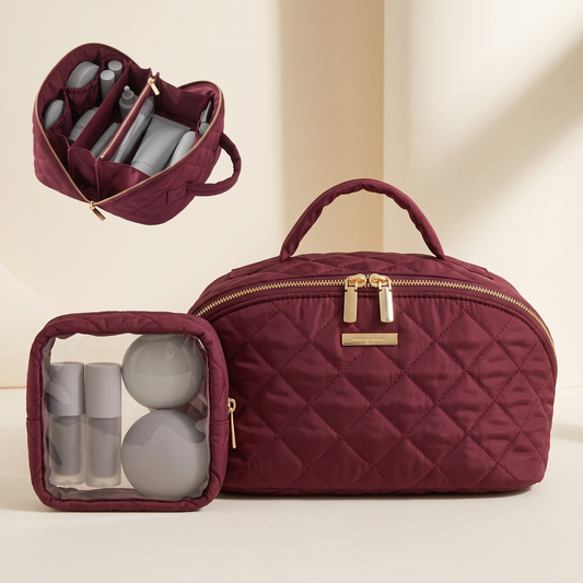 Trousse Beauté Matelassée Bordeaux